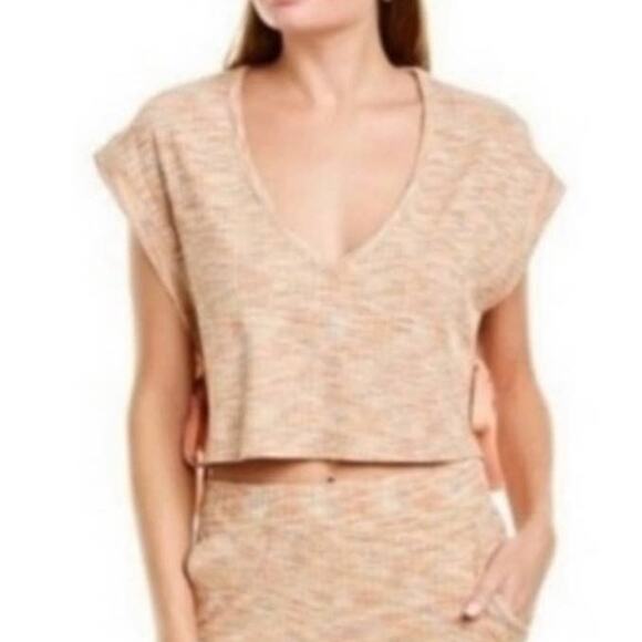 Free people movement cream tan crop top loungewear size S - Picture 2 of 6